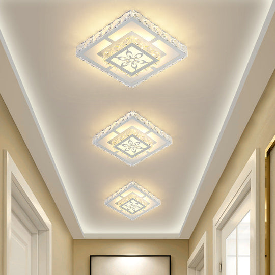 Minimalist Led Crystal Flush Mount Ceiling Lamp With Acrylic Geometry And Floral Pattern White /