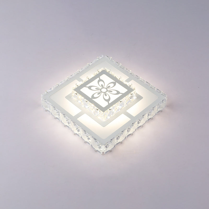 Minimalist Led Crystal Flush Mount Ceiling Lamp With Acrylic Geometry And Floral Pattern White /
