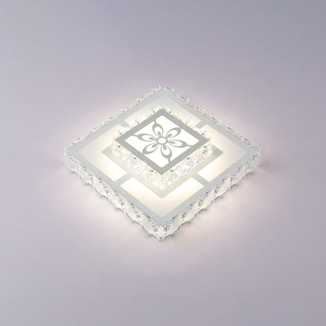 Minimalist Led Crystal Flush Mount Ceiling Lamp With Acrylic Geometry And Floral Pattern White /