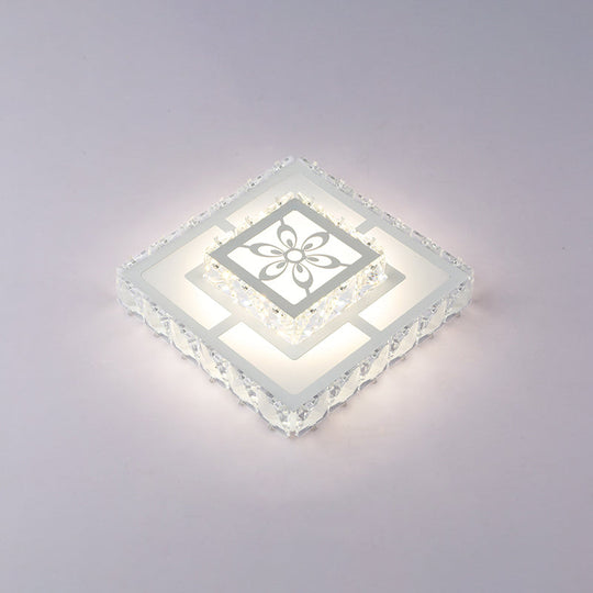 Minimalist Led Crystal Flush Mount Ceiling Lamp With Acrylic Geometry And Floral Pattern White /