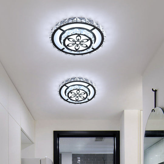 Minimalist Led Crystal Flush Mount Ceiling Lamp With Acrylic Geometry And Floral Pattern Black /