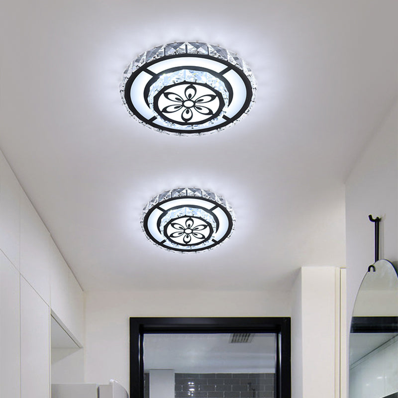 Minimalist Led Crystal Flush Mount Ceiling Lamp With Acrylic Geometry And Floral Pattern Black /