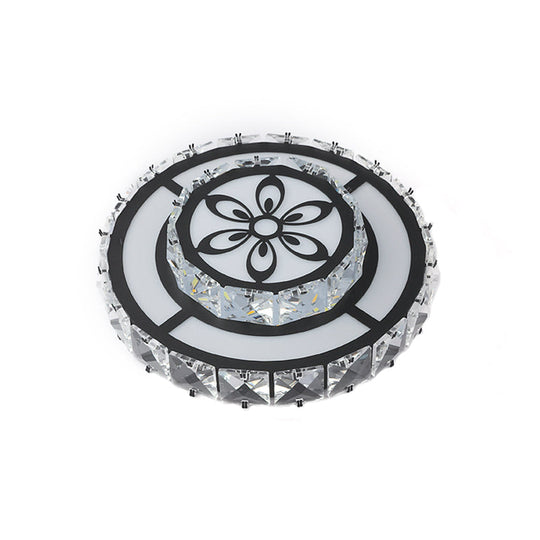 Minimalist Led Crystal Flush Mount Ceiling Lamp With Acrylic Geometry And Floral Pattern