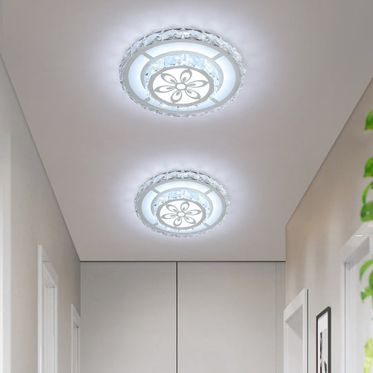 Minimalist Led Crystal Flush Mount Ceiling Lamp With Acrylic Geometry And Floral Pattern White /