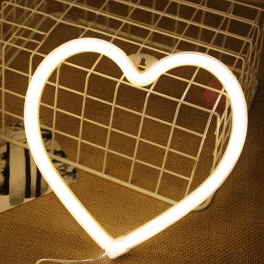 Cartoon Style Heart Shaped Led Night Lamp - White Wall Nightstand Lighting With Usb Plug-In Cord /
