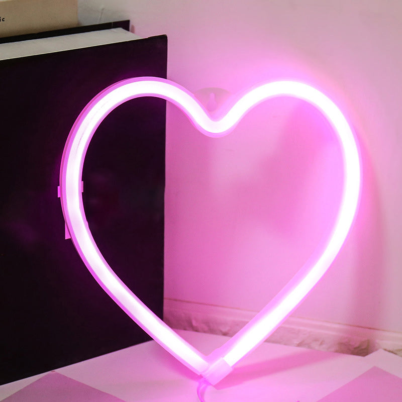 Cartoon Style Heart Shaped Led Night Lamp - White Wall Nightstand Lighting With Usb Plug-In Cord /