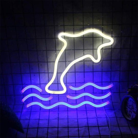 Dolphin Cartoon Night Lamp - Plastic Wall Lighting For Childrens Bedroom In White