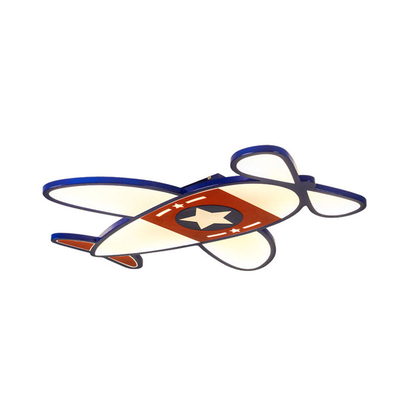 Cartoon Propeller Ceiling Lamp With Led Star Acrylic Flush Light In Blue&White For Baby Room