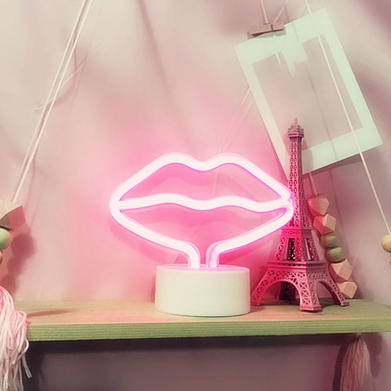 Simplicity White Lip Plastic Led Night Light For Childrens Room Pink