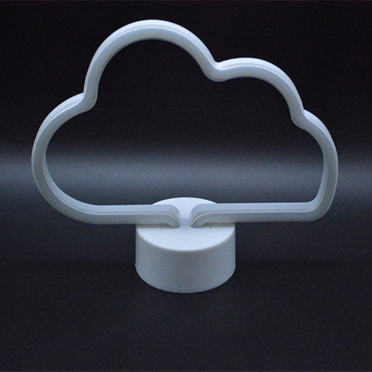 Cloud-Shaped Led Nightstand Lamp - Battery Operated White Plastic Construction