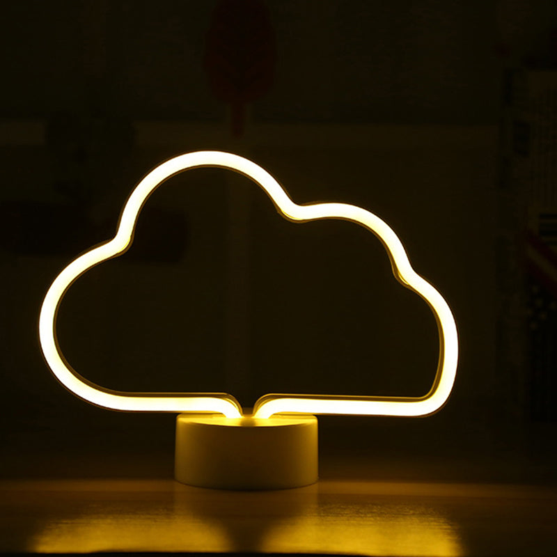 Cloud-Shaped Led Nightstand Lamp - Battery Operated White Plastic Construction