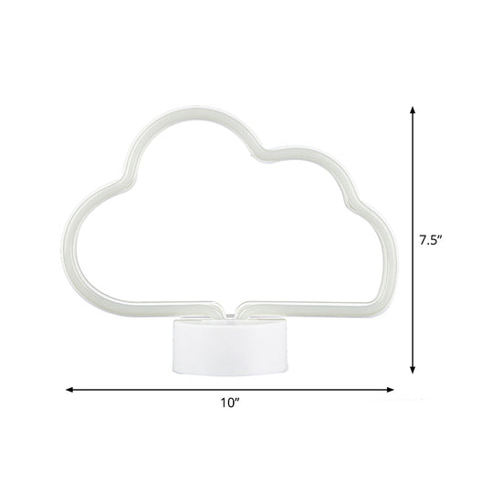 Cloud-Shaped Led Nightstand Lamp - Battery Operated White Plastic Construction