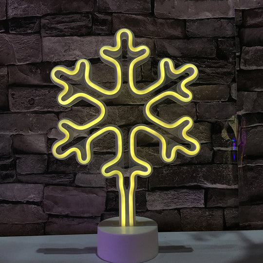 Mini Snowflake Led Nightstand Lamp - Modern Style White Battery-Powered