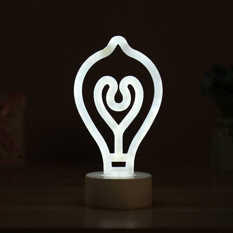Led Cartoon Table Lamp With Battery Operation And Plastic Shade - White Bulb Shape