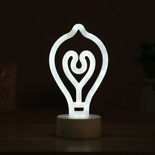 Led Cartoon Table Lamp With Battery Operation And Plastic Shade - White Bulb Shape