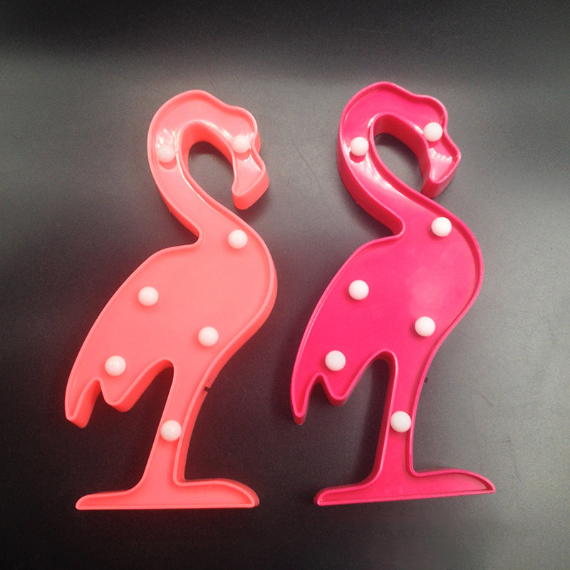 Modern Flamingo Night Lamp - Pink Plastic Finish Battery Led Wall Light Red