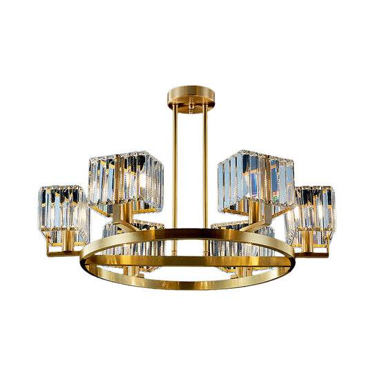 Golden Crystal Rectangle Pendant Chandelier - Sleek Dining Room Lighting Fixture With 4/8/10 Bulbs