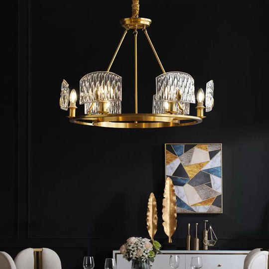Mid-Century Textured Glass Circle Pendant Light With 6/8/10 Lights In Gold For Living Room