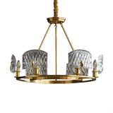 Mid-Century Textured Glass Circle Pendant Light With 6/8/10 Lights In Gold For Living Room