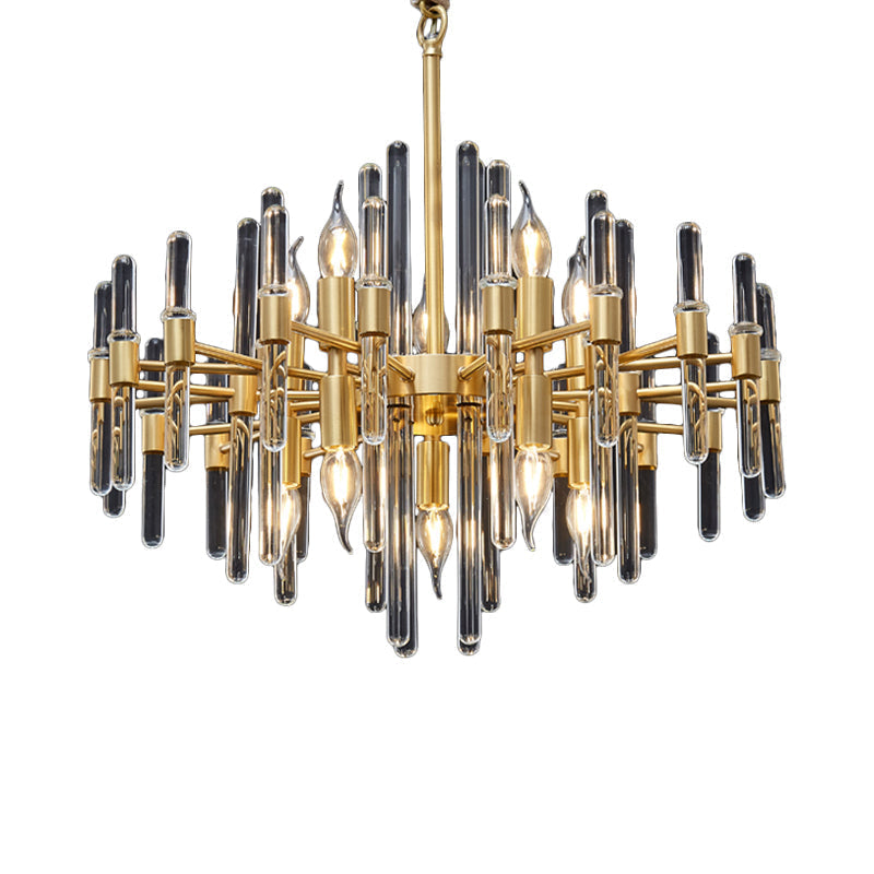 Crystal Rod Drop Chandelier Light - 10 Heads Postmodern Brass Radial Design For Living Room