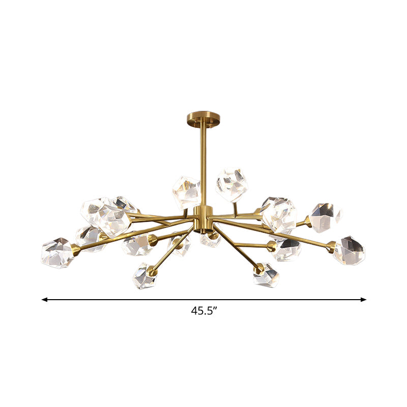 Modern Crystal Block Chandelier: Stylish 6/15/18 Lights Ceiling Pendant In Brass