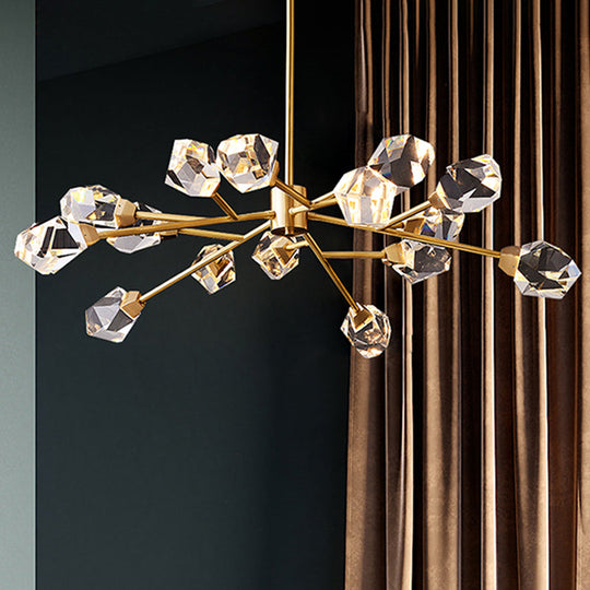 Modern Crystal Block Chandelier: Stylish 6/15/18 Lights Ceiling Pendant In Brass
