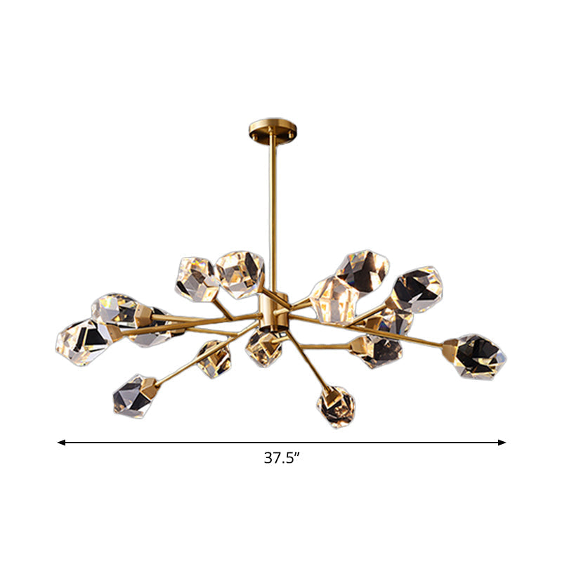 Modern Crystal Block Chandelier: Stylish 6/15/18 Lights Ceiling Pendant In Brass