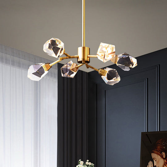 Modern Crystal Block Chandelier: Stylish 6/15/18 Lights Ceiling Pendant In Brass