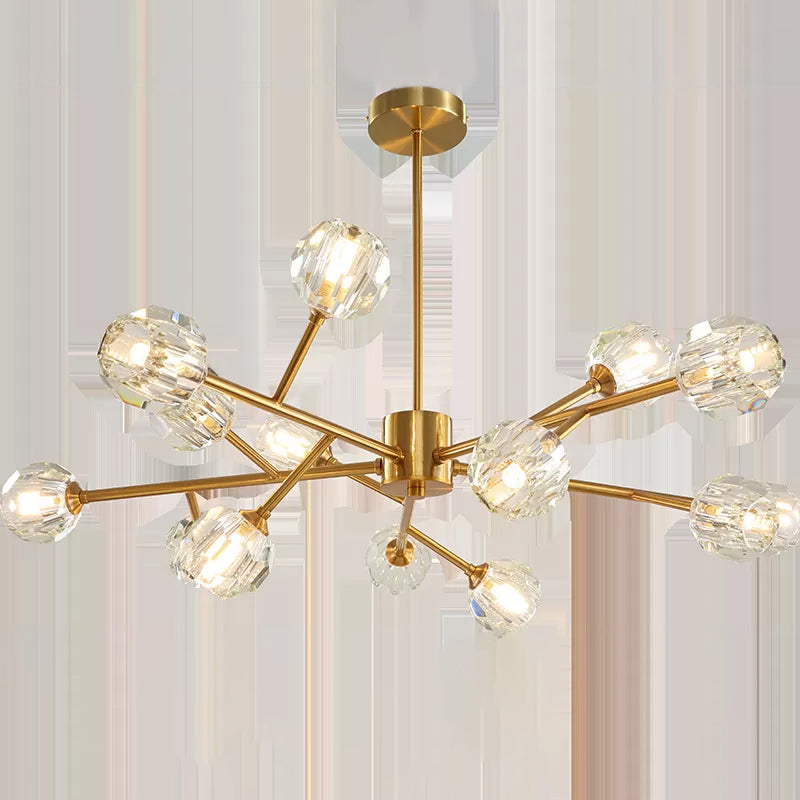 Modern Brass Chandelier With Ball Faceted Crystal Shade - Perfect For Kitchen Ceiling