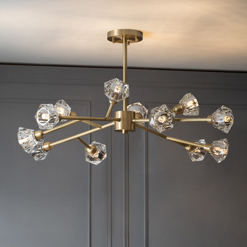 Post-Modern Crystal Flower Ceiling Light: Bedroom Chandelier (Brass 6/12/15 Heads)