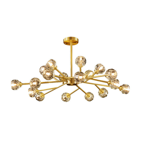 Postmodern Brass Finish Chandelier With Beveled Cut Crystal Ball Pendant Lighting - 6/9/18 Lights
