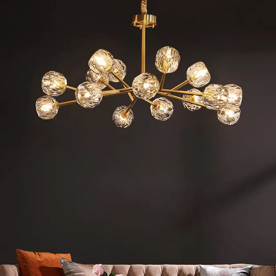 Branch Brass Crystal Ball Chandelier - 12/15 Lights Elegant Dining Room Ceiling Lamp