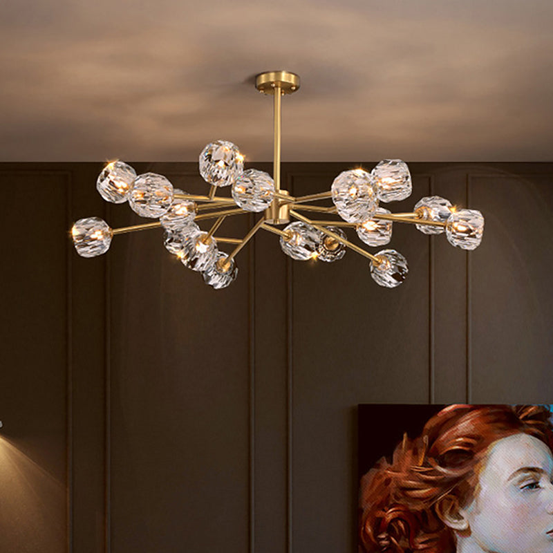 Postmodern Brass Branch Chandelier - 12/15/18-Light Crystal Ball Drop Dining Room Ceiling Lamp