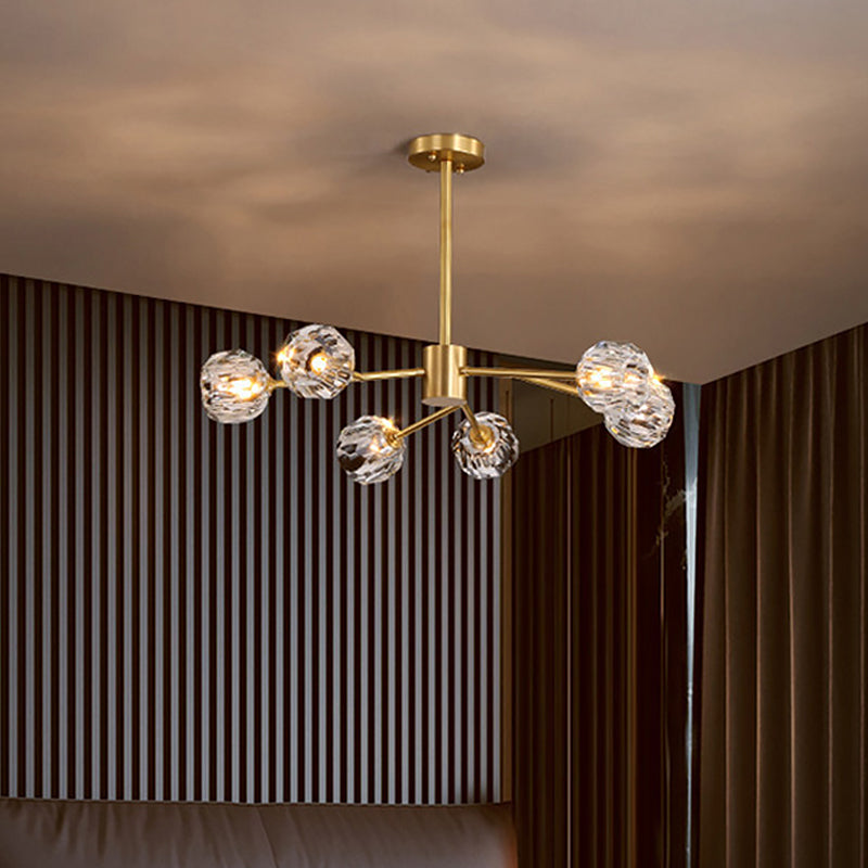 Postmodern Brass Branch Chandelier - 12/15/18-Light Crystal Ball Drop Dining Room Ceiling Lamp