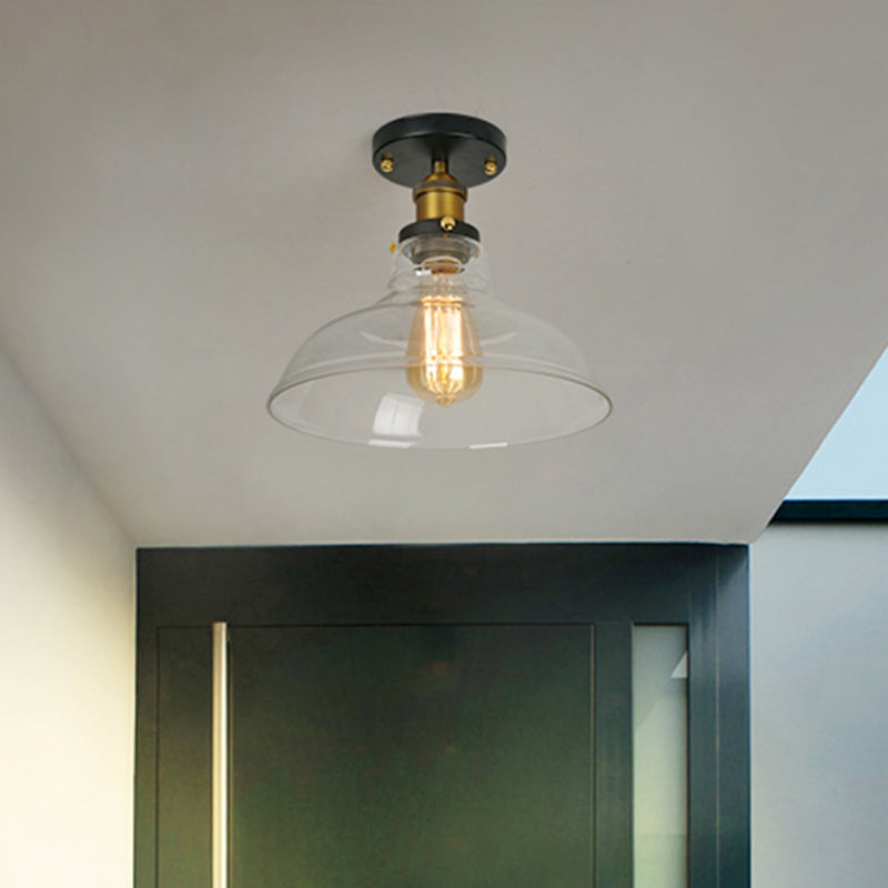 Farmhouse Semi Mount Lighting with Clear Glass Brass Finish