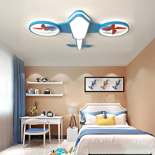 Cartoon Propeller Plane Led Ceiling Lamp - Acrylic Theme Park Shop Flush Light Blue / 23 Warm