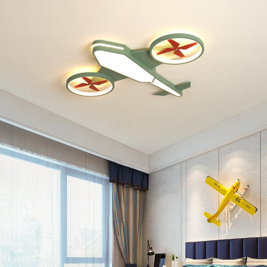 Cartoon Propeller Plane Led Ceiling Lamp - Acrylic Theme Park Shop Flush Light Green / 23’ Warm