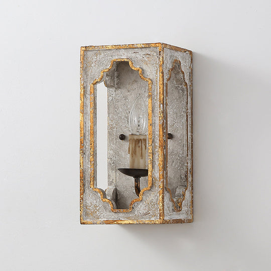 1-Bulb Wall Mount Light Fixture: Grey Countryside Wood With Candle Design