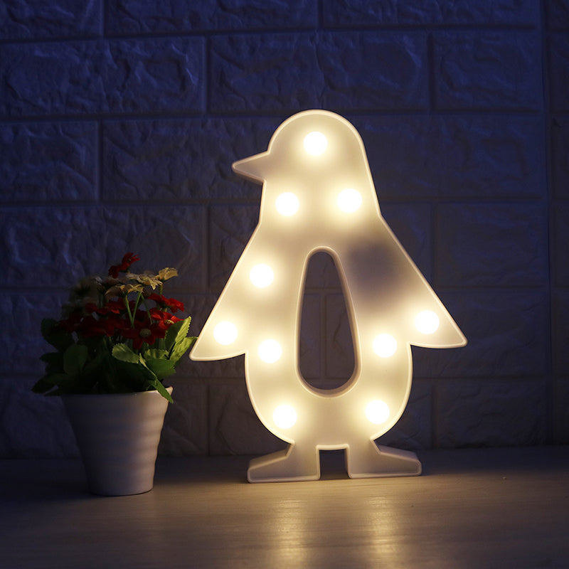 Modern Led Nightstand Light - White Christmas Elements And Battery Powered / Penguin