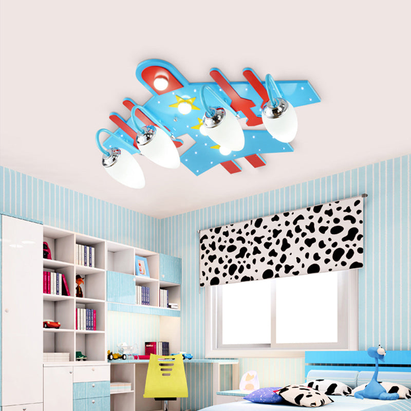 Blue Wooden Cartoon Led Ceiling Light - Kids Kindergarten Plane Shape Design