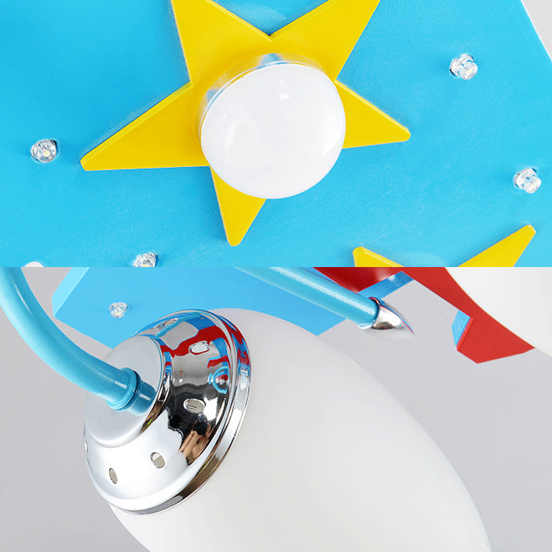 Blue Wooden Cartoon Led Ceiling Light - Kid’s Kindergarten Plane Shape Design