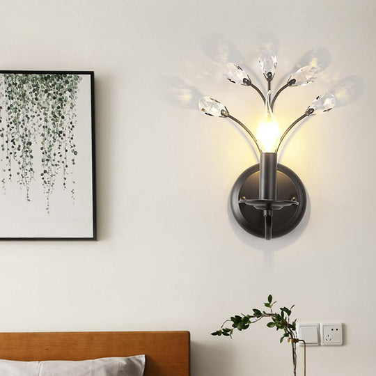 Black Metal Candelabra Wall Sconce With Crystal Accent And 1 Bulb