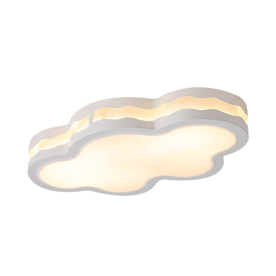 Cartoon Clouds Flush Mount Light - White Acrylic Ceiling Fixture For Childrens Room