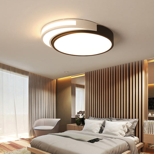 Circle Flush Mount Led Ceiling Light In Modern Black And White Acrylic Design For Bedroom Black -