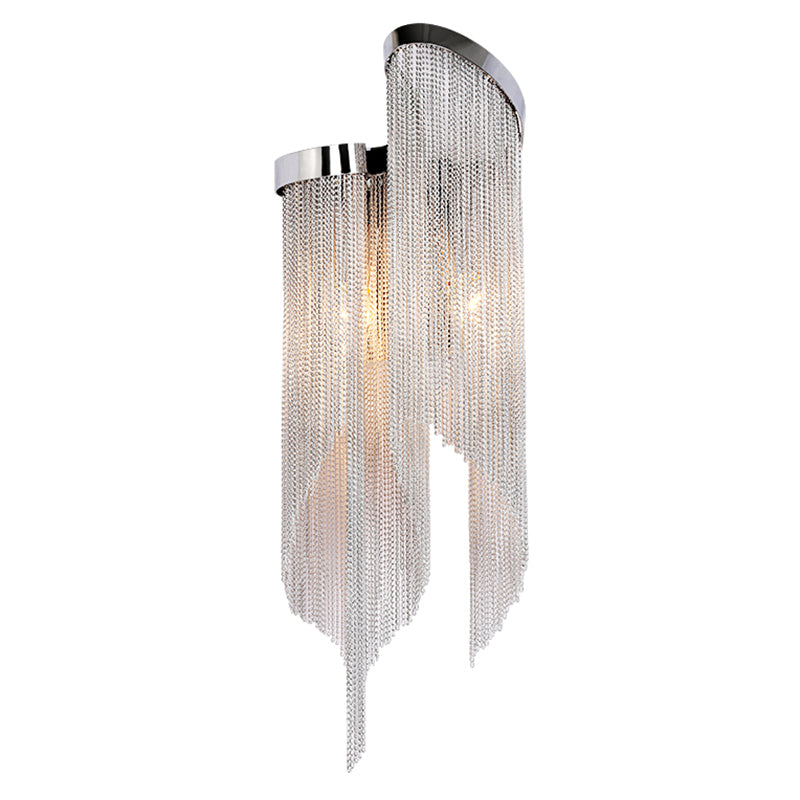 Modernist Aluminum Wall Light Sconce With Tassel Chain - 2 Bulbs Mounted Lamp For Living Room