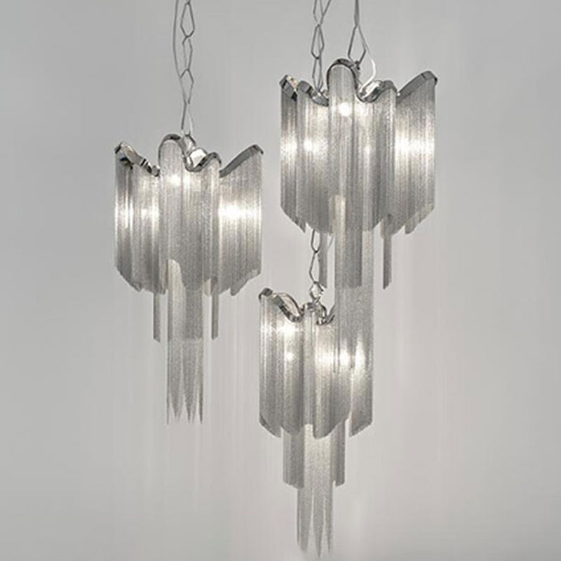 Silver Waterfall Corridor Pendant Chandelier - Modern Led Aluminum Light