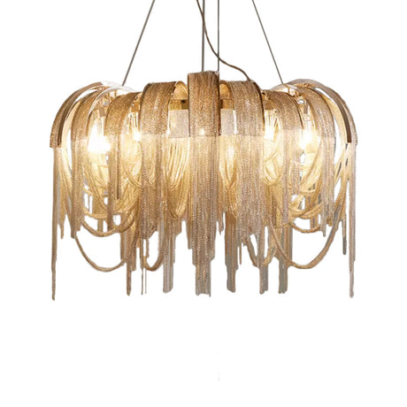 Modern Aluminum Chain Led Chandelier For Dining Room - Stream Design Gold