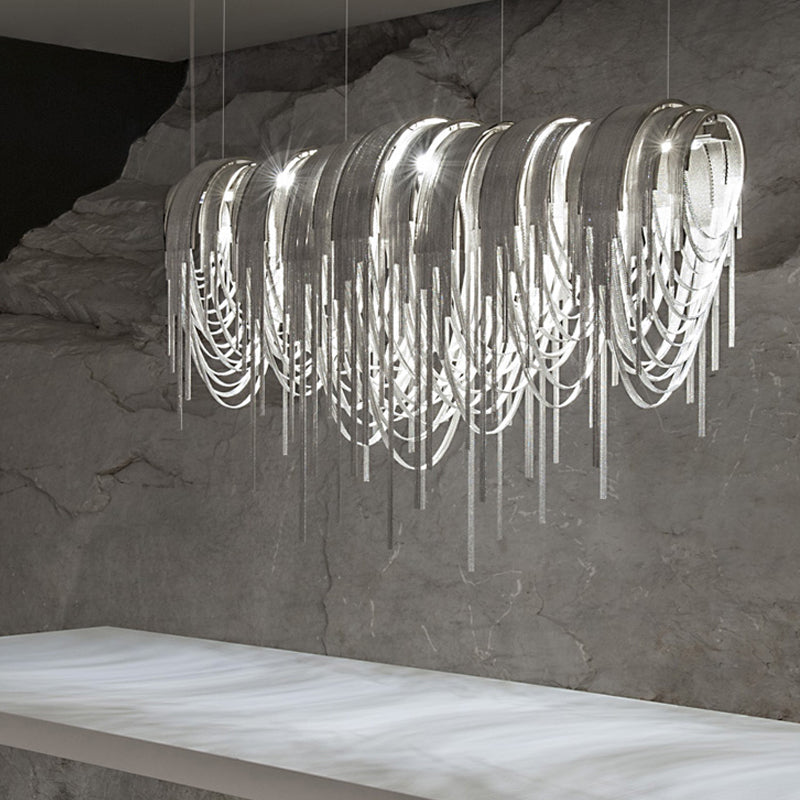 Contemporary Led Chainmail Chandelier: Aluminum Suspension Pendant Light For Living Room