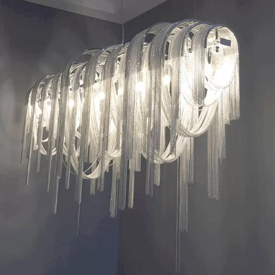 Contemporary Led Chainmail Chandelier: Aluminum Suspension Pendant Light For Living Room