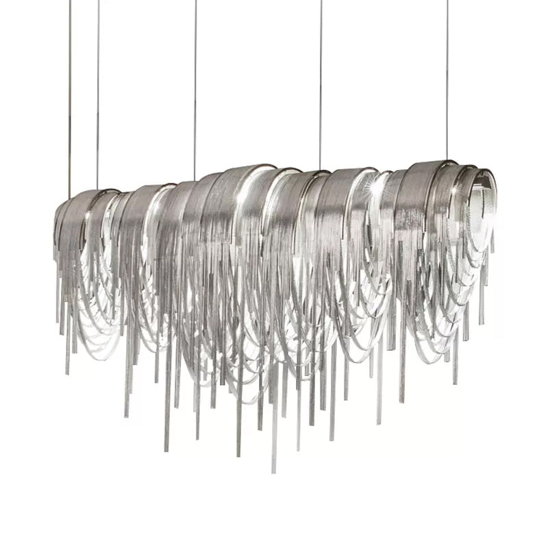 Contemporary Led Chainmail Chandelier: Aluminum Suspension Pendant Light For Living Room